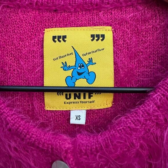 Unif Size XS Neon Pink Fuzzy Button Front Cardigan Shaggy Retro Coquette - Picture 11 of 12